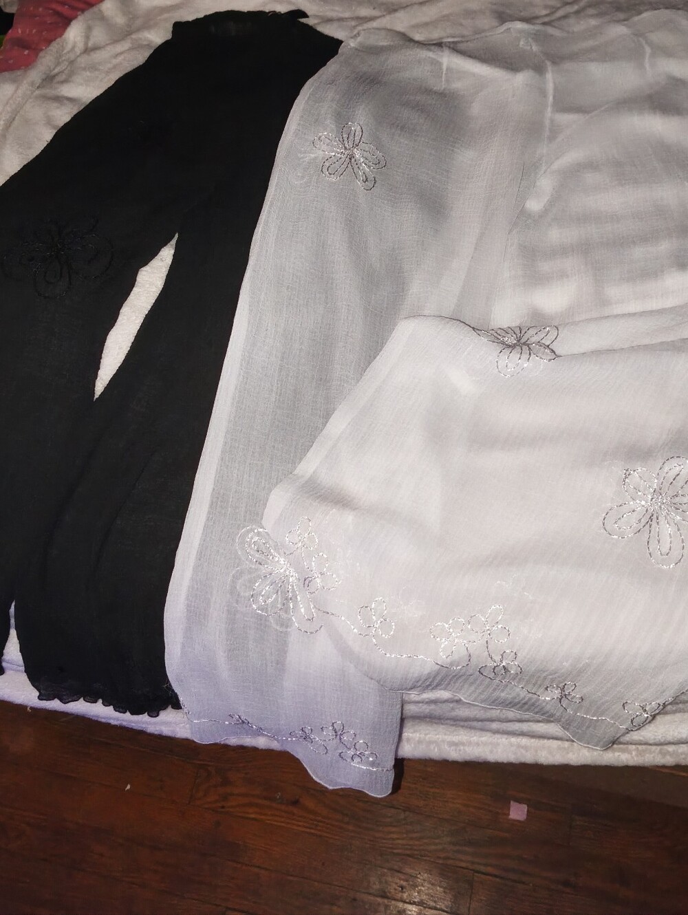 Embroidered Sheer Pants - Black & White Set Of 2 Size Medium /Large